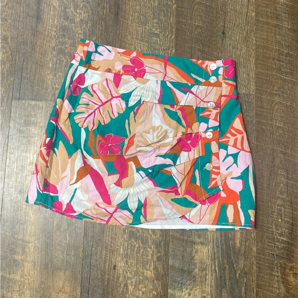 Forever 21 Tropical Print Mini Skirt - Pink, Green, Orange
